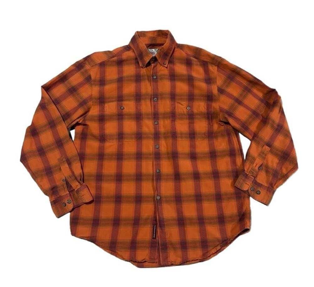 The Territory Ahead Men's Large Orange Plaid Long Sleeve Button-Up Shirt